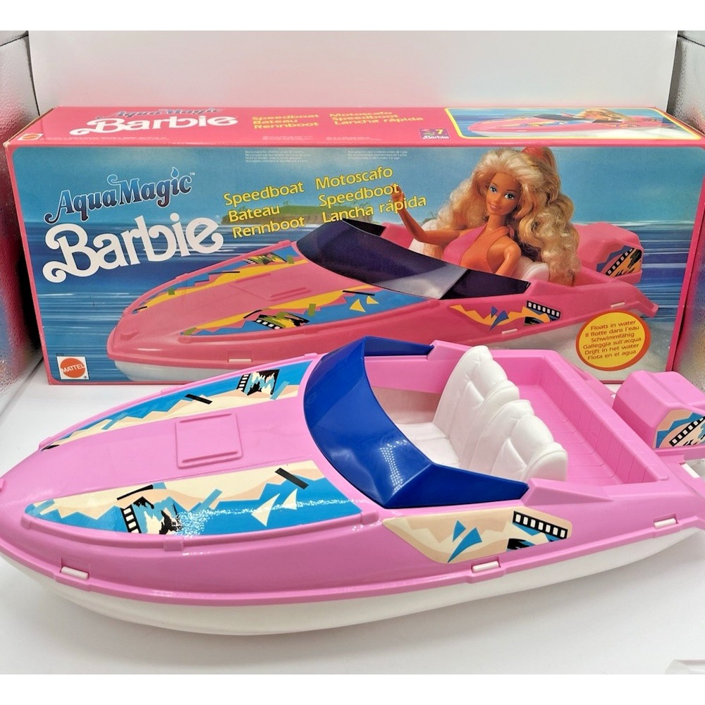 Vintage 1990 Mattel Barbie Speedboat Pink White Racing Boat #7277 Open Box